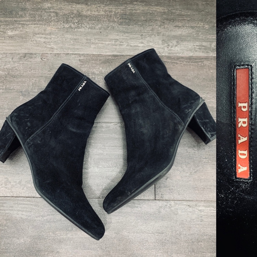 Prada Black Suede Ankle Booties 40.5